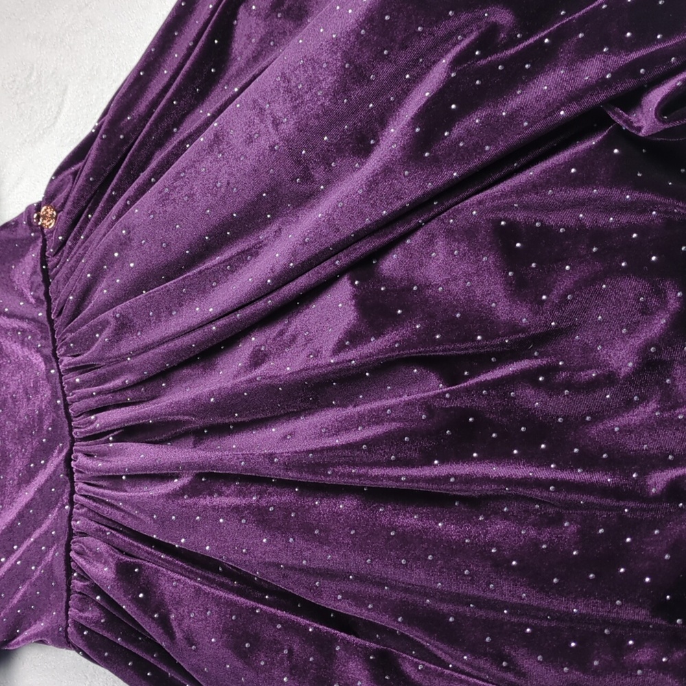 Angel & Rocket Purple Velvet Diamante Studs Puff Sleeve Dress - Size 6 - Picture 8 of 13